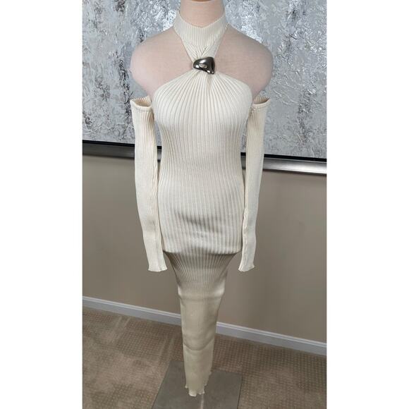 BAOBAB Yumiko Silver Embellished Long Sleeve Cutout Coconut Knit Maxi Dress Sz M - Picture 5 of 10